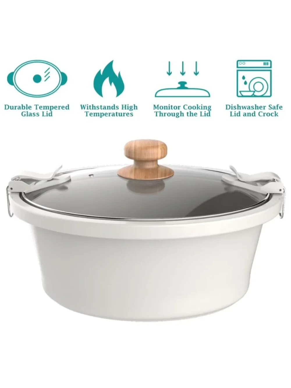 The Woman Pioneer Linen Locking Lid Clips 6-Quart Portable Speckle Slow Cooker